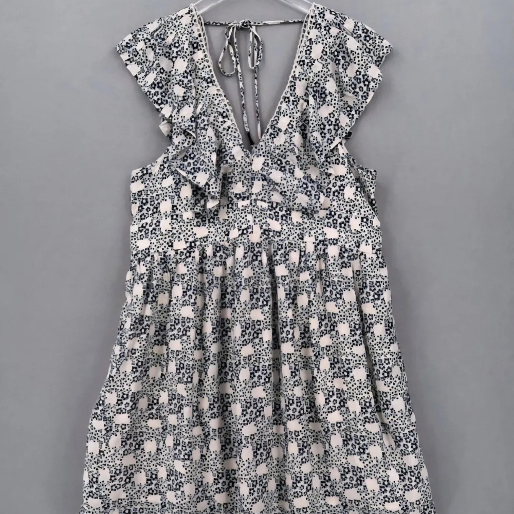 Anthropologie Blue and White Floral Mini Dress